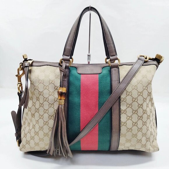 Gucci Handbags - Authentic Gucci Tote Bag Sherry Line Brown Canvas mn472-013026